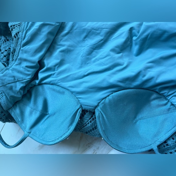 $850 PatBO Camila Coelho Crochet Embroidered Maxi Dress - Blue size M - Picture 6 of 11